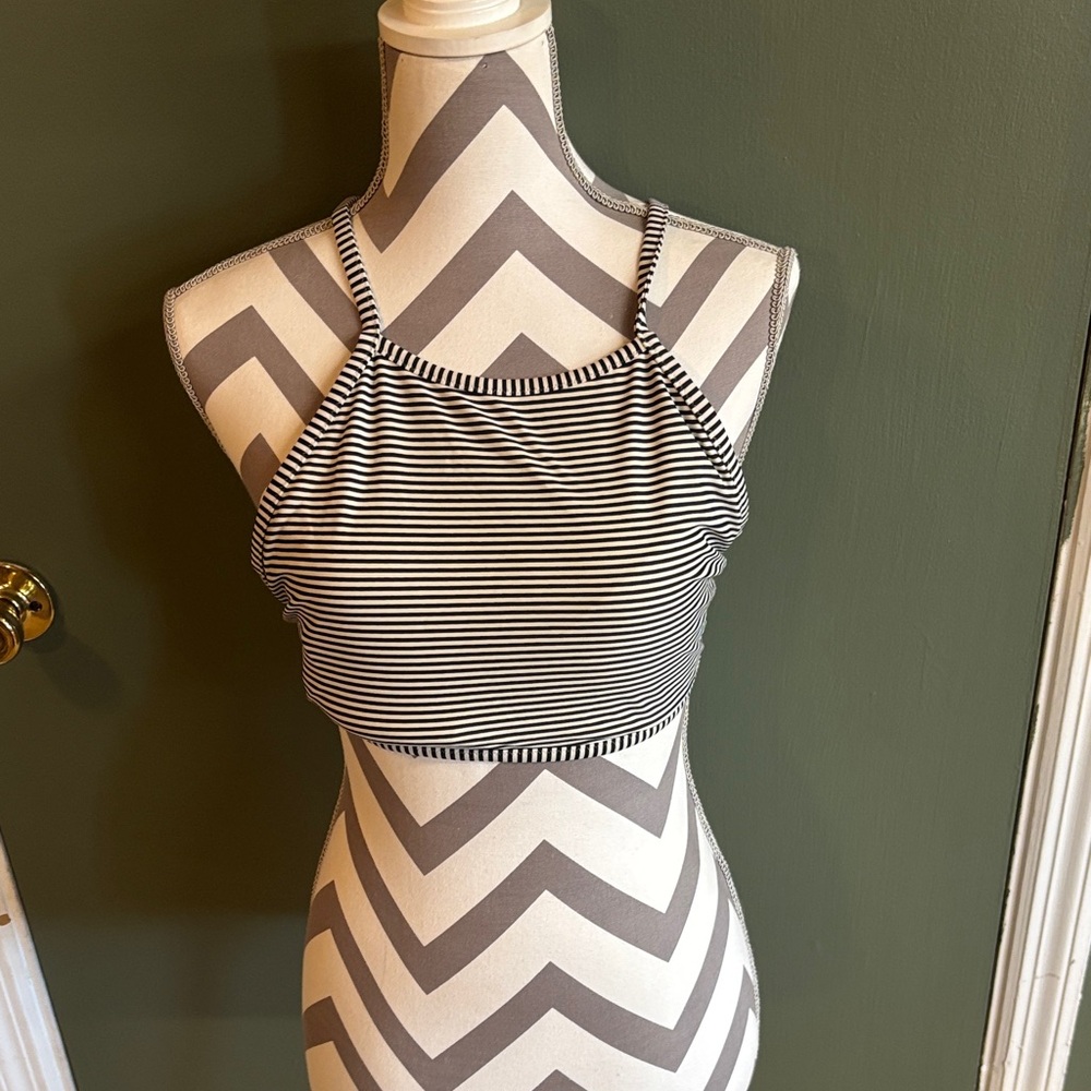 Aerie Black and White Striped Bikini Top